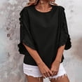 thumbnail image 2 of Timegard Womens Tops Ruffle Half Sleeve Crewneck Loose Comfy Tops Blouse Casual Summer Spring Solid Color, 2 of 7