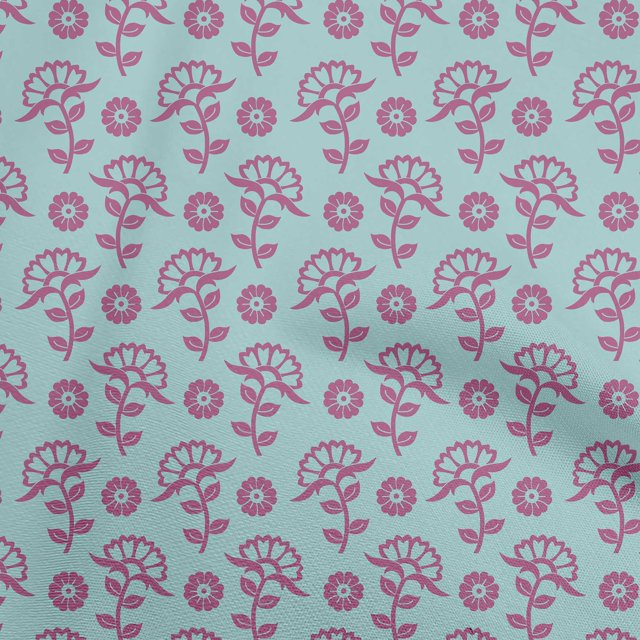 oneOone Velvet Turquoise Blue Fabric Asian Floral Block Craft Projects Decor Fabric Printed By The Yard 58 Inch Wide