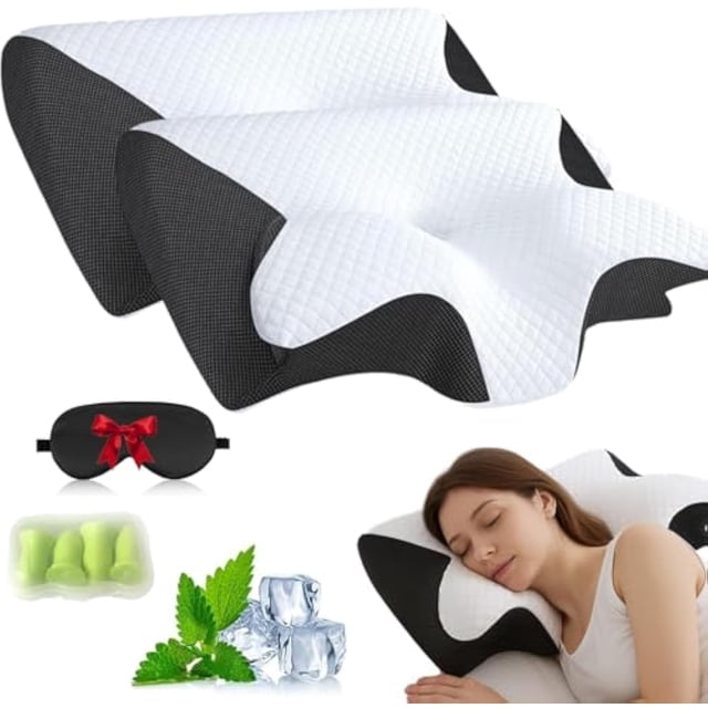 Pillows, Neckhaven Pillow Hospitality Collection, Premium Necks & Posture Support, Ergonomic Memory Foam Pillows, Contoured Support Pillow for Side Back Stomach Sleepers (2*Black)