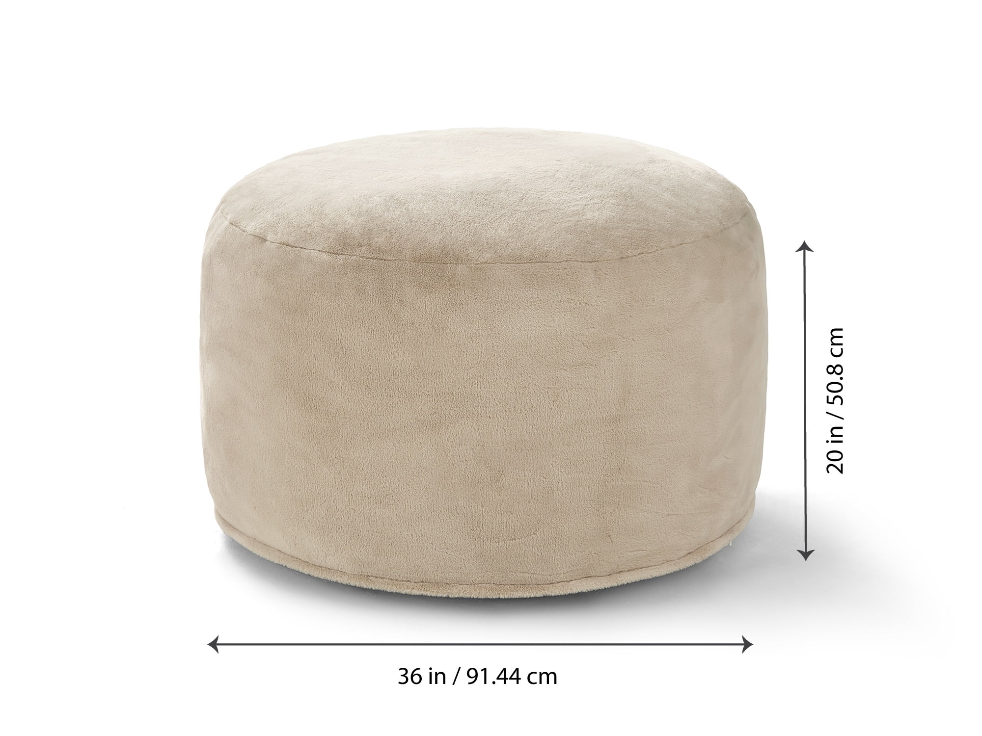 Pouf rond Serta Big Round Lounger rempli de mousse, couleur sable, 91 cm de profondeur x 51 cm de hauteur