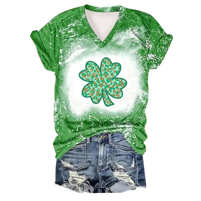 Offres jusqu'à 70 % de Rabais! Hauts d'Été pour Femmes 2024 Grande Taille Mode Fête de la Saint-Patrick T-shirt Imprimé à Manches Courtes Col Rond Haut à Manches Courtes Haut à Manches Courtes Col en V Chemise Cadeau pour Femmes en Solde