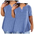 thumbnail image 1 of Plebaso 2 Pack Hauts Grande Taille pour Femmes Col en V Manches Courtes Tee Tops Blouses Décontractées Confortables pour Femmes, 1 of 5