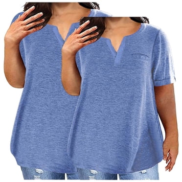 Timegard Plus Size Tops for Women 2pc V Neck Drop Shoulder Solid Color Loose Comfy Casual Top Blouse