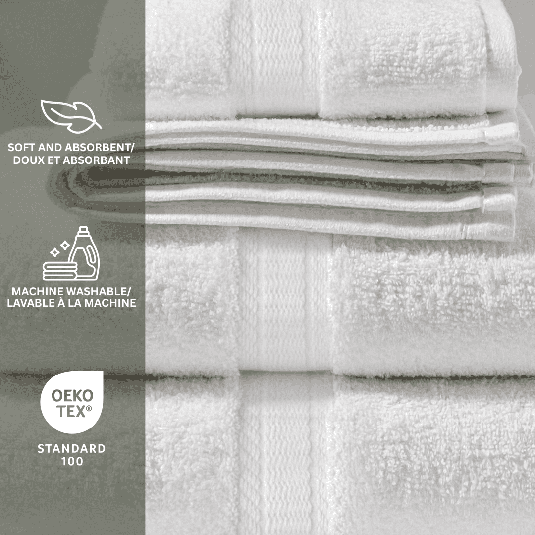 Mainstays 8pk Washcloth Set, 12" in. x 12", 100% Cotton, White