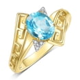 thumbnail image 3 of RYLOS Rings for Women 14K Yellow Gold Greek Key Designer Ring 9X7MM Gemstone & Diamond Ring December Blue Topaz Jewelry  Size 7, 3 of 7