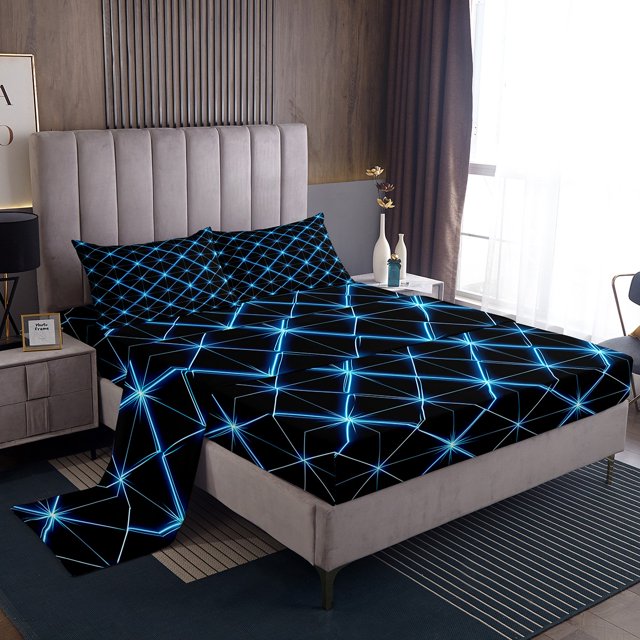 Erosebridal Futuristic Stripes Sheet Set Full, Modern Abstract Bedding Sets Full Size, Minimalism Room Decor 4pcs