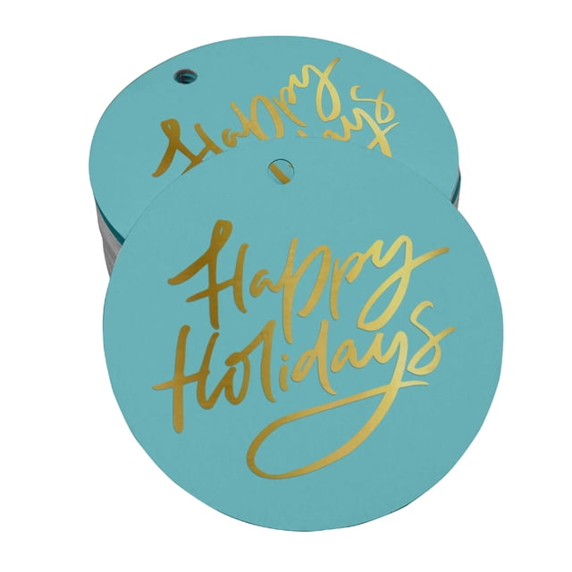 Inkdotpot Happy Holiday Bottle Tag Real Gold Foil Favor Hang Tags Pack Of 50