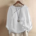 thumbnail image 2 of CHUANK Hauts pour Femmes en Solde à Moins de 10$ Hauts Décontractés Printemps Été Manches Longues en Coton Lin Imprimé Graphique Pissenlit Col Rond Blouses Vintage Grande Taille, 2 of 4