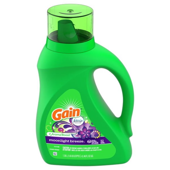 Gain Liquid Laundry Detergent, Moonlight Breeze Scent, Freshness + Odor Fighting, Laundry Detergent Liquid Soap, HE compatible, 1.36 Litres, 32 Wash Loads