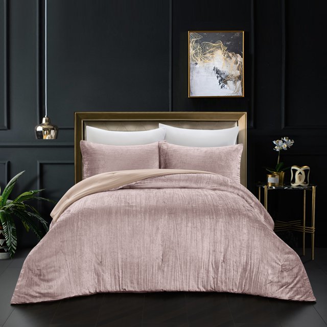 Grace Living Aashvi Crinkle Velvet 3pc Comforter Set - 2 Pillow Shams, 1 Comforter