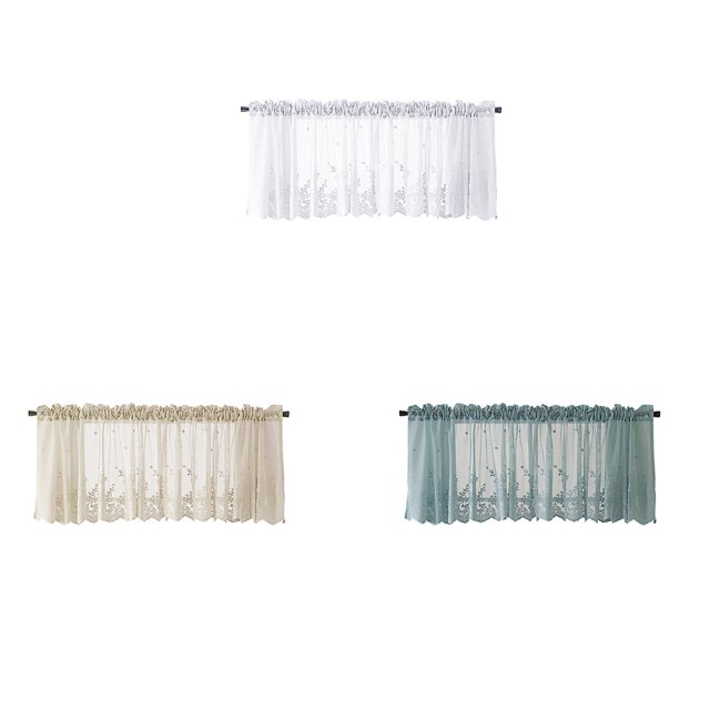 Lace Cafe Kitchen Ruffle Window Drape Valance Semi Transparent Voile Curtains Window Treatment