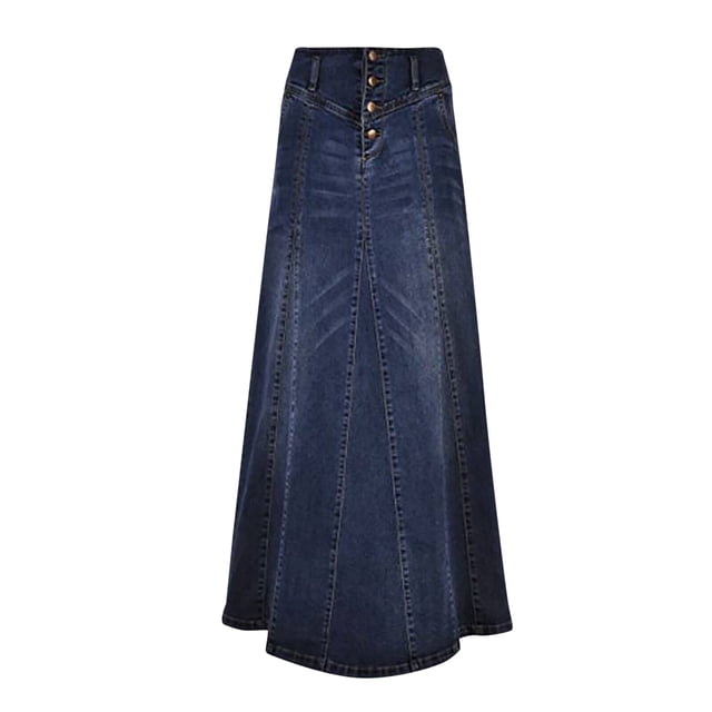 Kcodviy Jupe d'Entraînement Rétro pour Femme à Boutons, Moulante, Évasée, Jupe de Bain Longue Maxi en Denim Métallisé