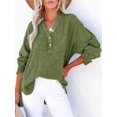thumbnail image 4 of Womens Casual Button V Neck Long Sleeve Shirts Oversized Solid Blouses Tops Green M, 4 of 7