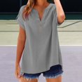 thumbnail image 4 of T-Shirts Femmes Blanchis Mode Décontractée pour Femmes Col en V Boutonné Manches Courtes Haut T-Shirt - Hontri, 4 of 4