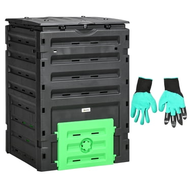 Outsunny Bac à Compost de 120 Gallons, Grand Composteur avec 80 Évents, Noir