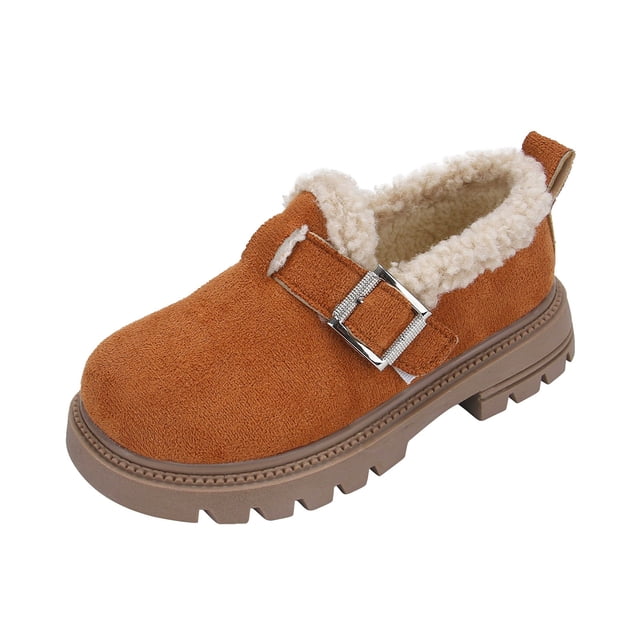 MIASHUI Girls Winter Ankle Boots Kids Solid Color Warm Plus Shoes,Brown,8-9 Years