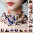thumbnail image 1 of Trayknick Scarf Painting Print Imitation Pearl Durable Ruffle Edge Lady Headscarf for Banquet, 1 of 13