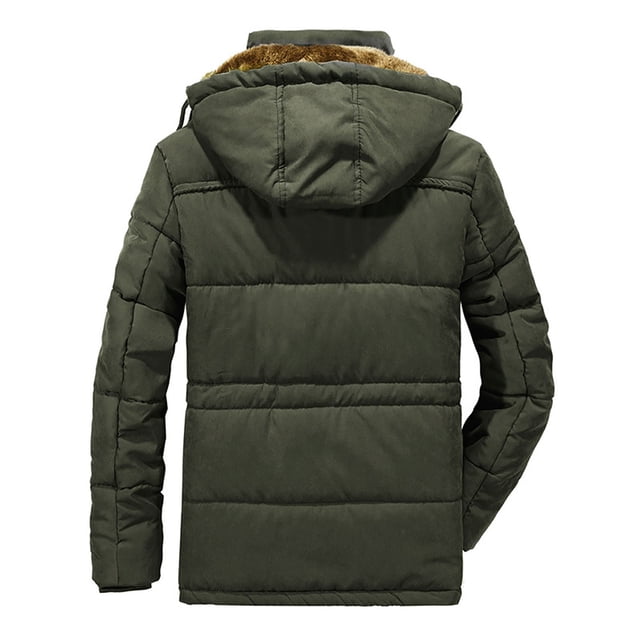 RKSTN Mens Fleece Jacket Winter Velvet Thickened Plus Size Jacket Solid Color Windproof Warm Cotton Padded Hooded Coat