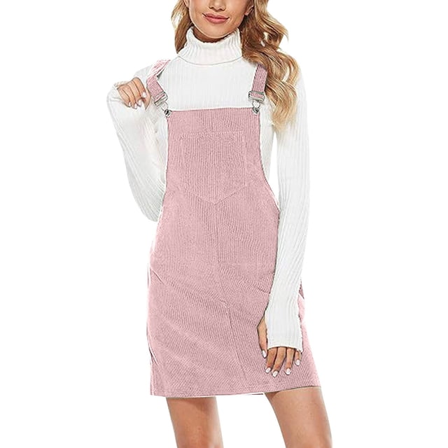 2025 Robe Trapèze en Velours Côtelé pour Femmes Robes d'Automne Décontractées Mini-Robe à Boutons Ajustables Robe en Denim pour Dames Robe à Bretelles Boutonnée Robe Moulante d'Automne Bavette d'Hiver