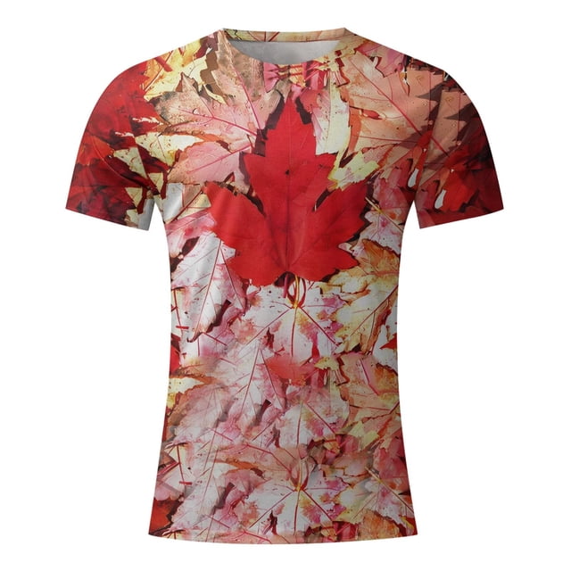 TIMIFIS T-Shirts pour Femmes Été Col Rond Manches Courtes Chemises Décontractées Vintage Feuille d'Érable Canadienne Imprimée T-Shirts. Ce Haut Décontracté pour Femme Met en Valeur un Motif Audacieux de Feuille d'Érable Rouge sur Fond de Feuilles d'Automne, avec un Col Rond et des Manches Courtes. Fabriqué à Partir d'Un Doux Mélange polyester-spandex, Il Est Léger et Respirant, Idéal pour le Port Quotidien, la Maison Ou les Sorties. Parfait à Agencer avec des jeans, des leggings Ou des shorts pour un Style Stylé.