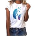 thumbnail image 1 of EGNMCR T-Shirts pour Femmes Mode Femmes T-Shirt à Manches Courtes Imprimé Plume Haut Décontracté Tee Blouse, 1 of 3