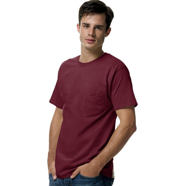 Hanes TAGLESS Men`s Pocket T-Shirt, 3XL, Maroon