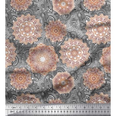 Soimoi Polyester Crepe Fabric Floral Mandala Artistic Fabric Prints by Yard 42 Inch Wide