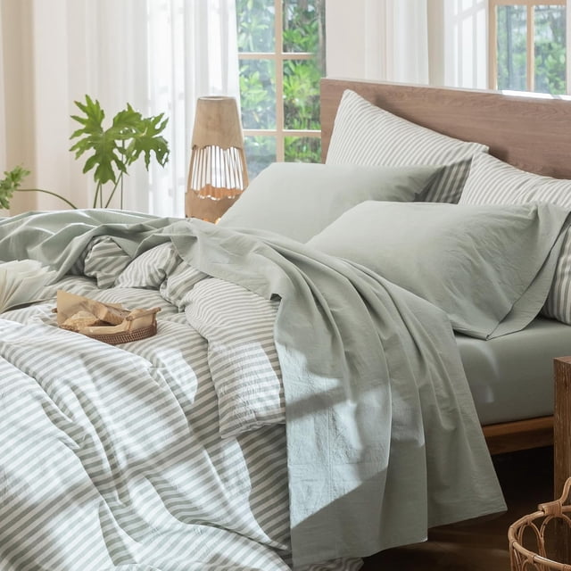 Bedding Sheet Set Washed Cotton Linen Like Textu Breathable Durable Soft Comfy (Dark Orange Queen)