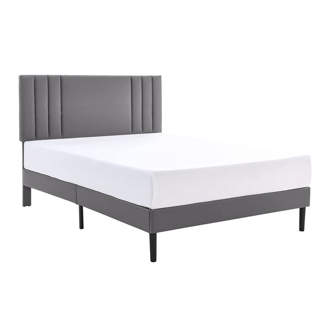 BIKAHOM Sommier Rembourré Plate-Forme avec Tête de Lit, Grand, Gris