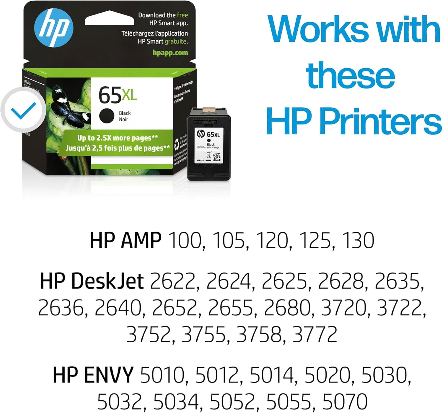 HP 65XL Cartouche d’encre noire à rendement élevé d’origine (N9K04AN)