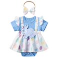 thumbnail image 1 of MIASHUI Robe Barboteuse pour Bébé Fille à Manches Courtes, Justaucorps à Volants, Ourlet de Jupe, Tenue, Bleu, 12-18 Mois, 1 of 4