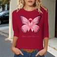 thumbnail image 2 of Fgnfyis T-Shirts pour Femmes Sensibilisation au Cancer Hauts Décontractés Col Rond Manches Trois Quarts Design Imprimé pour Quotidien Printemps Été Automne Célébrations Hauts pour Femmes Rouge Melon D\'eau m, 2 of 4