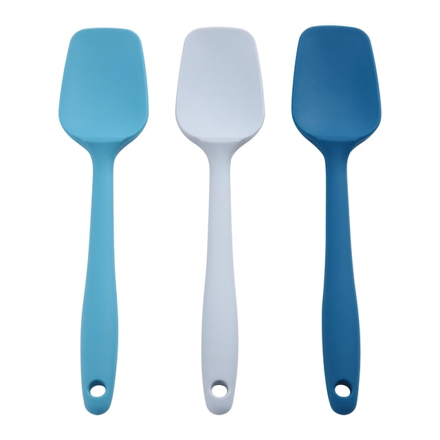 Mainstays Ensemble de Mini Tourne-Cuillère avec Trois Spatules Mini en silicone de 8 Pouces en Sarcelle, Gris et Bleu Marine, avec Têtes Plates Flexibles et Longs Manches avec Trous de Suspension, Idéal pour Mélanger, Plier, Remuer et Retourner les Ustensiles de Cuisine et de Pâtisserie, Convient Aussi pour Étaler et Racler.