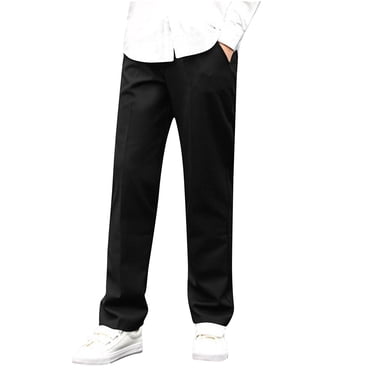 hoksml Pantalon de Costume pour Garçons Enfants Couleur Unie Taille Élastique Bouton devant Plat Pantalon d'Uniforme Scolaire Coupe Ajustée Droit Pantalon Long avec Poches