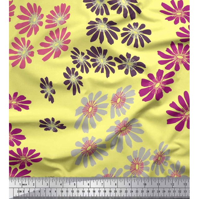 Soimoi Silk Fabric Artistic Flower Decor Fabric Printed Yard 42 Inch Wide