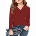 thumbnail image 2 of vdgthytj Toddler Boys Girls Long Sleeve T-Shirts Kids V Neck Solid Color Color Basic Tops Fall Spring Outfit Blouse, 2 of 5
