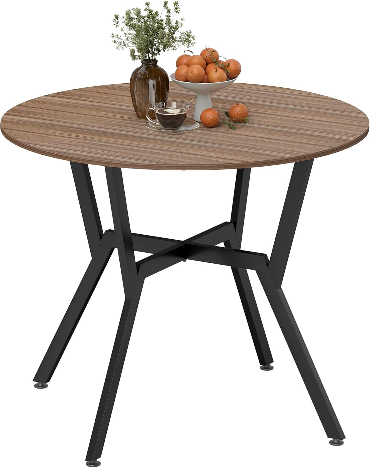 35 inch round dining table for 2 persons, modern kitchen dining table with steel frame for living room, dining room, brown