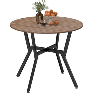 35 inch round dining table for 2 persons, modern kitchen dining table with steel frame for living room, dining room, brown
