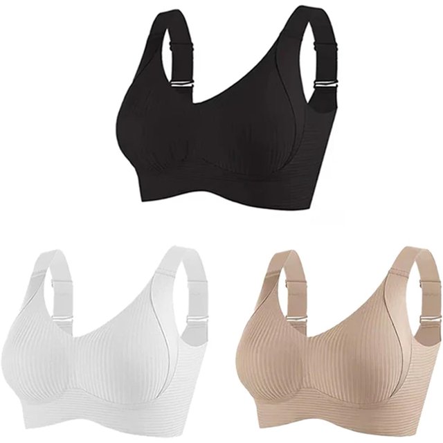 Women's Solid Four-Breasted Adjustable Wireless Bra, Floralshe Brasier, Seamless Full Coverage Ribbed Bralettes