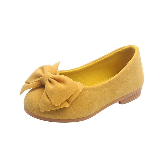 Zwiiyzr Chaussures Habillées pour Filles Ballerines à Enfiler Chaussures Plates pour Enfants Nœud Papillon à Enfiler Chaussures de Princesse pour Tout-Petits Enfants Jaune