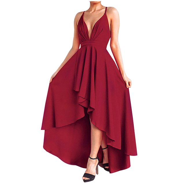 AherBiu Robe de Soirée pour Femmes à Bretelles Croisées, Dos Nu, Sans Manches, Col en V, à Volants, Fluide, Robe de Cocktail