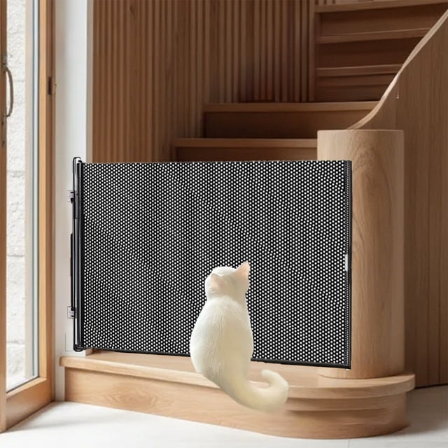 Barrière/clôture pour Animaux en PVC Extensible avec Conception Anti-Saut et Boutons-Pression Solides, Cloison Transparente Rétractable pour Chats et Chiens, Installation Sans Perçage