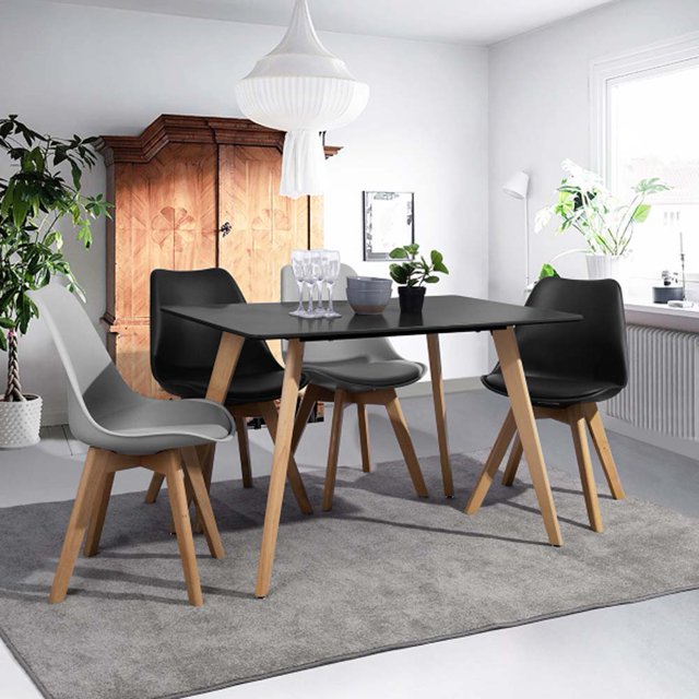 Topcobe Dining Table, Modern Metal Square Kitchen Table for Home Office Furniture, Black