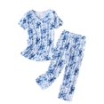 thumbnail image 1 of Gewsdrf Pyjama en Coton, Ensembles de Pyjama pour Femmes, Ensemble d'Été à Col Rond Pyjama Manches Courtes Pantalon Long, Pyjamas d'Été, Ensembles de Pyjama, Ensemble de Détente pour Femmes, Bleu, G, 1 of 3