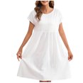 thumbnail image 1 of Yuyuzo Robes d'Été pour Femmes 2025 Coton Lin Manches Courtes Plissées Robe Midi Décontractée T-Shirt Fluide Robe d'Été, 1 of 7
