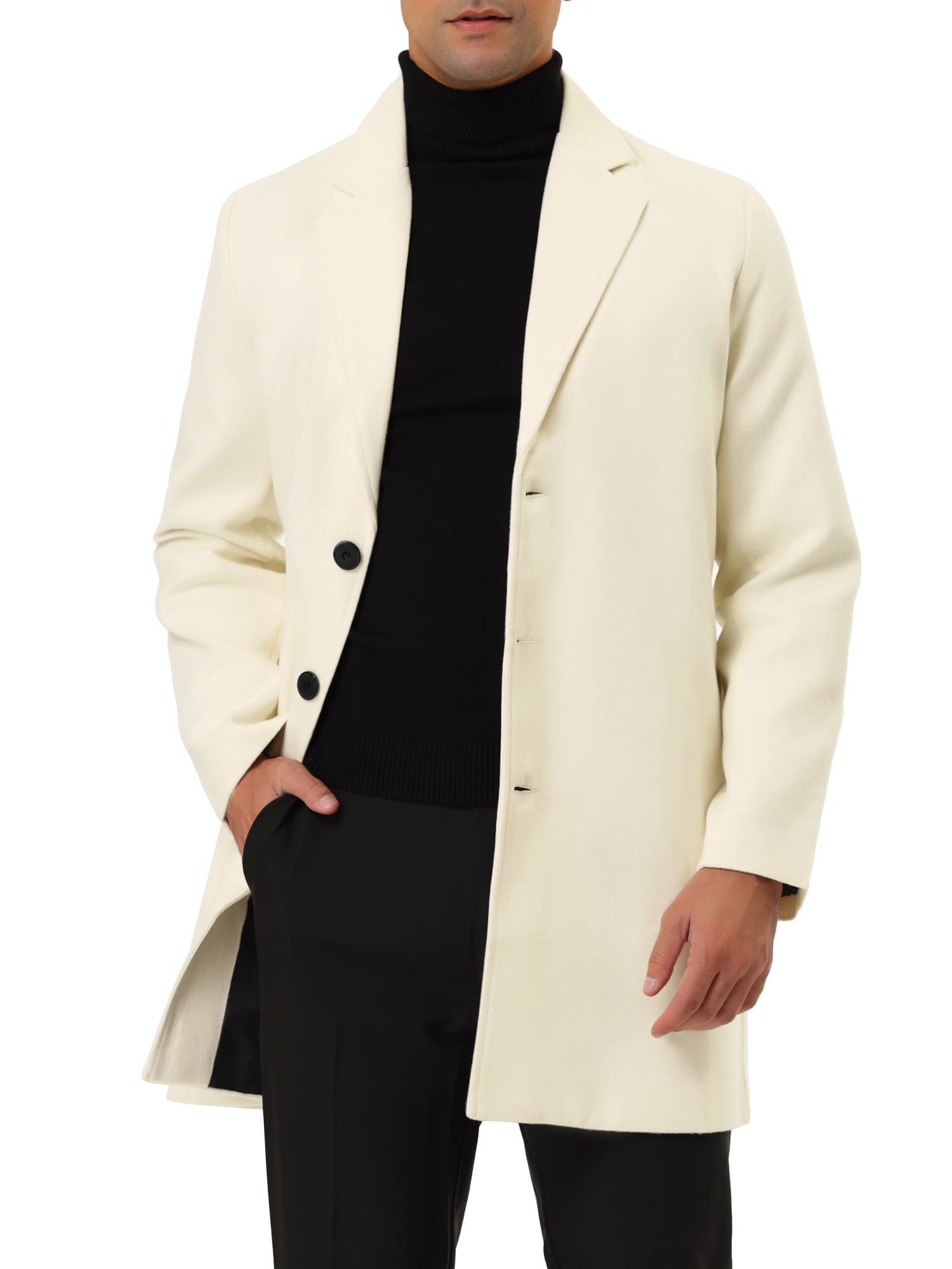 INSPIRE CHIC Men's Coat Notched Lapel Single Breasted Mid-Weight Long Sleeve Coat L White