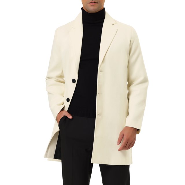 INSPIRE CHIC Manteau pour Homme à Revers Cranté, Simple Boutonnage, Poids Moyen, Manches Longues, Manteau, L Blanc