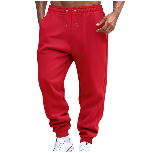 Red Pants for Mens Fall Summer Track Athletic Lounge Stretchy Running Ruched Straight Leg Plain Cuff Leg Pants Mens 2025 Clothes Trendy XL