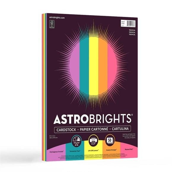 Astrobrights Tropical Assorted Colours Cardstock Paper, 5-Colour Assortment, 61 lb, 200 Sheets