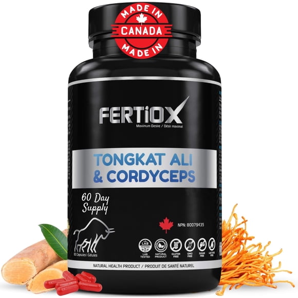 Fertiox Tongkat Ali and Cordyceps Supplement - 6000mg Tongkat Ali and 3000mg Cordyceps Equivalent, Immunity, Vitality Support for Men & Women